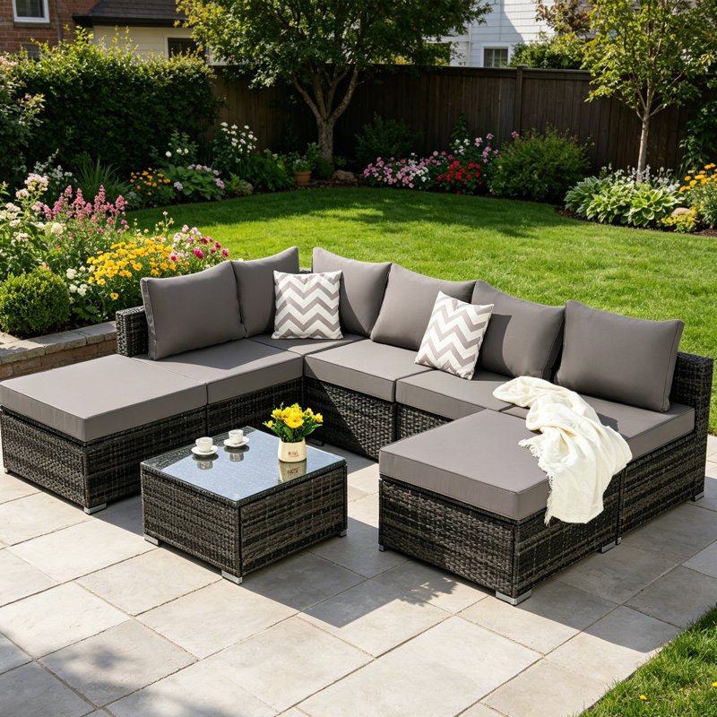 8 Pieces Outdoor Patio Sectional Sofa Couch,Wicker Furniture Conversation Sets, Dark Gray