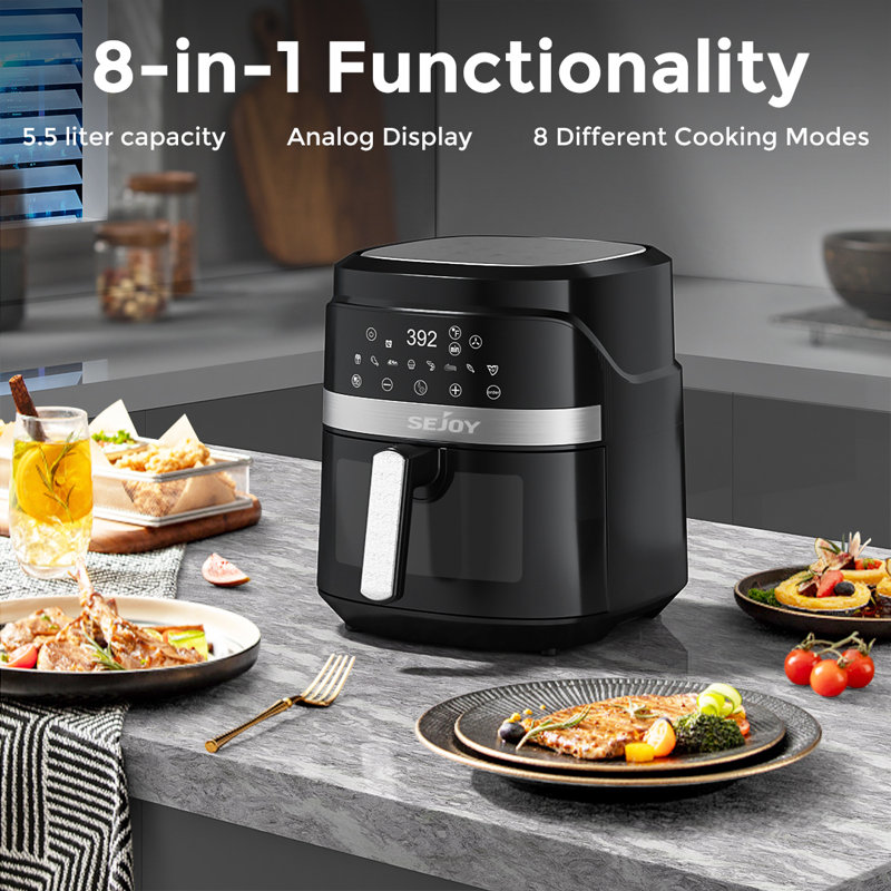 Friteuse à air 8 en 1 6 L – Revêtement céramique de qualité supérieure, chauffage précis et uniforme, friture à air chaud, rôtissage, cuisson au four, grillage, décongélation et levage de la pâte – 120 V