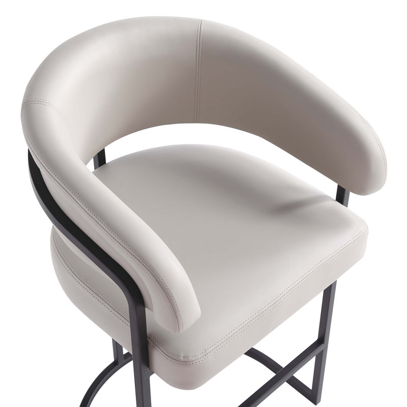 Benfeito Modern Vegan Leather Upholstered Metal Counter Stool in Light Grey, 3, Counter Stool 26.8",  Light Gray