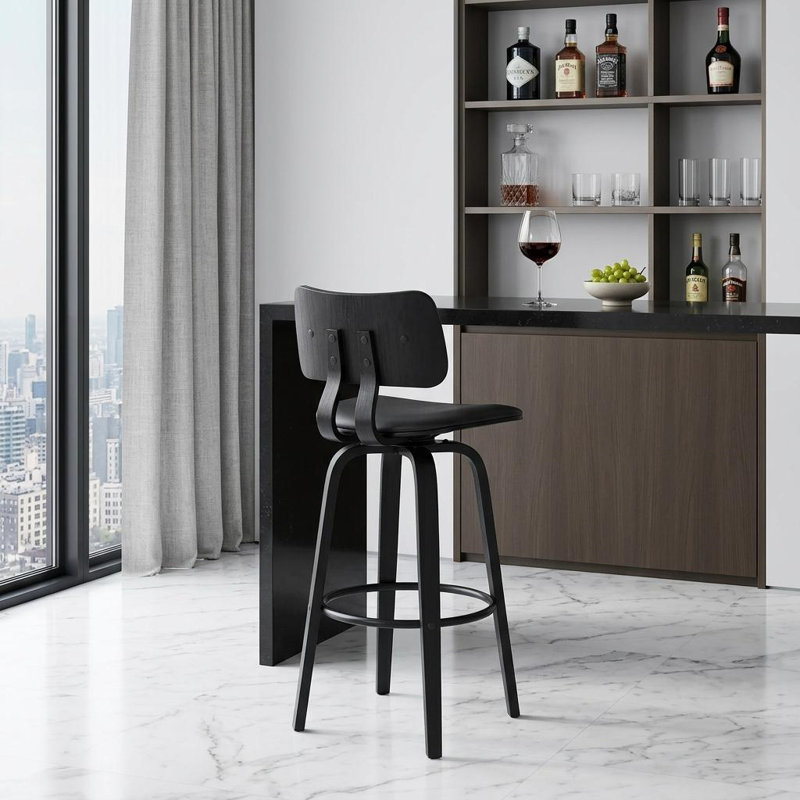 Tabouret pivotant en bois massif Aylis, Brun, Gris, Tabouret de bar (siège d’une hauteur de 30 po)
