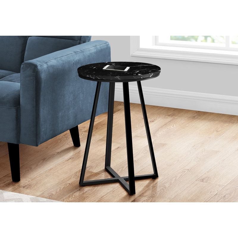 Accent Table Living Room End Table Wood End Table Nightstand Metal Frame Side Table, Black/White