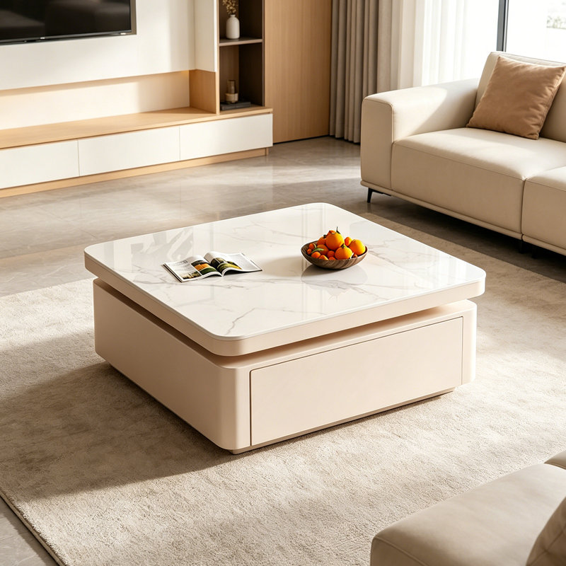 Table basse de luxe Italian Light, Blanc, Blanc / Gris, H 14,56 po x L 27,55 po x l 27,55 po