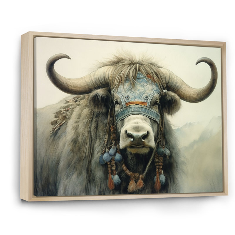 Wild Yak III - Yaks Canvas Print, Natural Floater Framed, 30" H x 40" W x 1.5" D