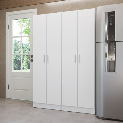 Kitchen Pantry Set Storage Cabinet 4 Doors 8 Utility Shelves 47"L Wooden Organization Unit for Kitchen 6 Adjustable Shelves Anti Tipping by Hokku Designs