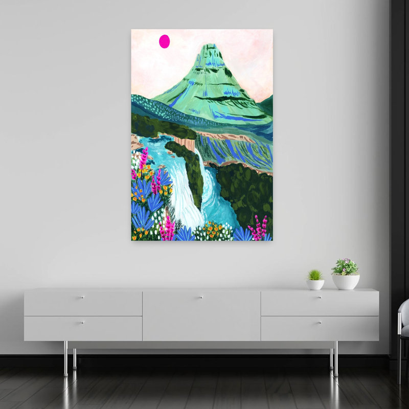 «Vibrant Mountain Falls», art floral contemporain abstrait coloré, H 60 po x l 40 po