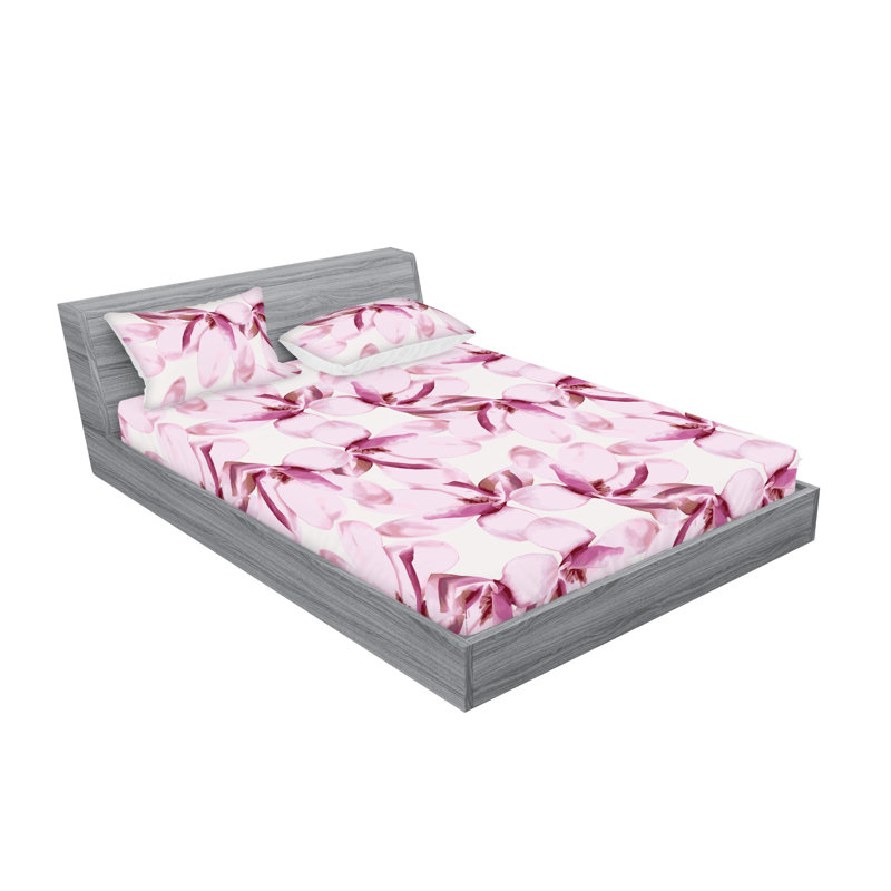 Drap-housse Ambesonne et taie décorative Magnolias, Ensemble de draps pour lit double avec 2 taies d'o