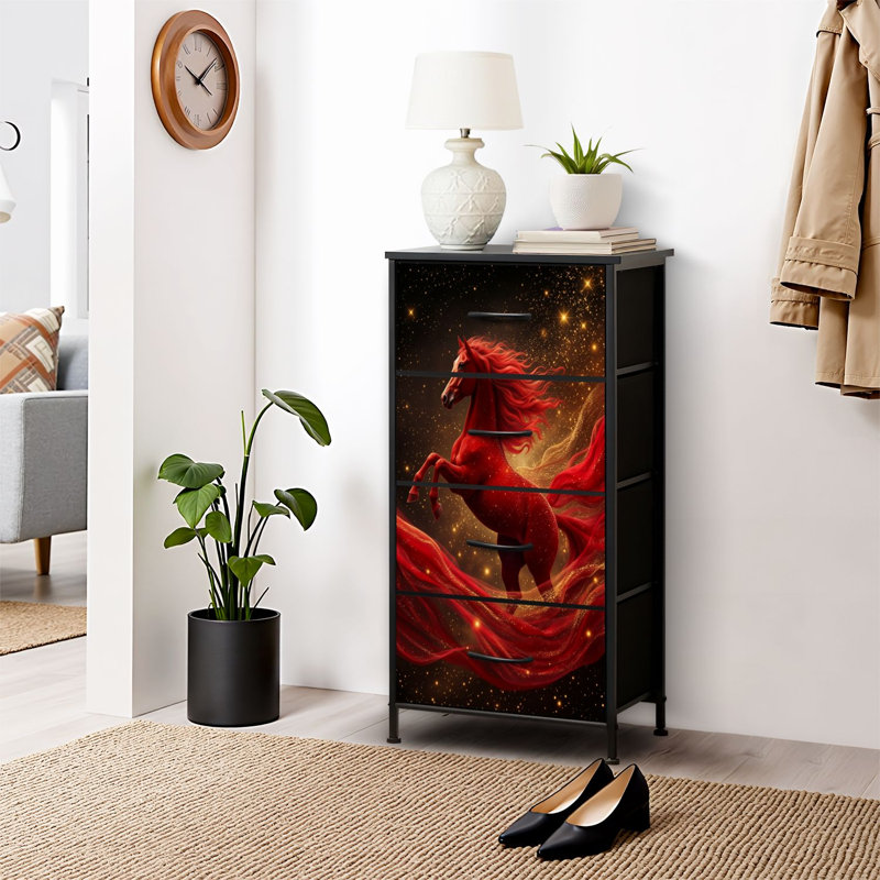 4 Drawer Dresser for Bedroom, Narrow Chest of Drawers, Wooden Top and Study Iron Frame 18"x37.5"-(WxH)