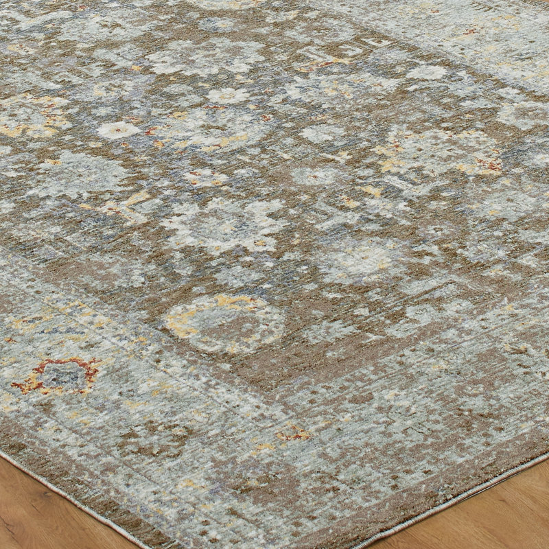 Narooma Mocha Blue Floral Area Rug, Rectangle 5'6" x 8'6"