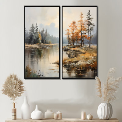 Art mural sur toile Lakeside Fall Foliage Serenity II
