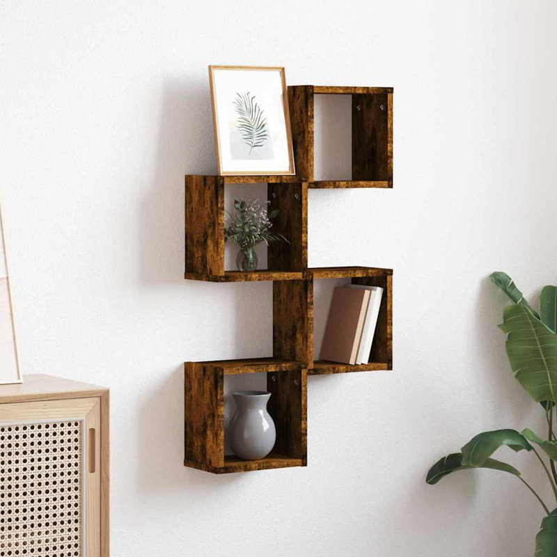 Wall Cube Shelves 4 Pcs, 26cm H x 26cm W x 15cm D, Brown