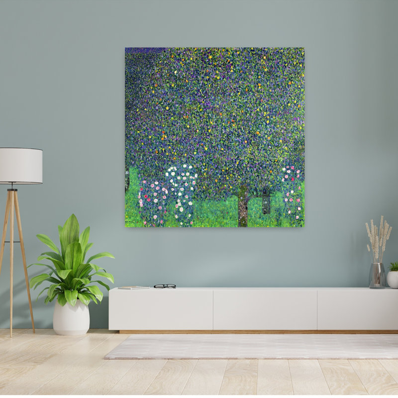 Roses sous les arbres, vers 1905. Estampe d'art mural abstrait contemporain., H 48 po x l 48 po