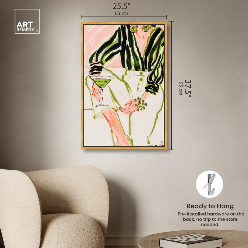 Glam Martini Canvas Boho Colorful Wall Art by Art Remedy, Gold Framed, 37" H x 25" W