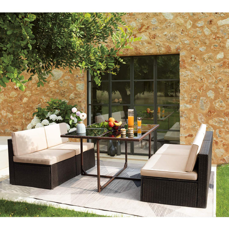 Fransje 4 - Person Patio Dining Set Rectangular Table, Beige