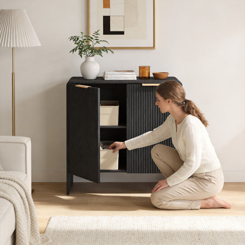 Arcen 31.5" 2-Door Buffet Storage Cabinet with Sculpted Fluted Doors, Black