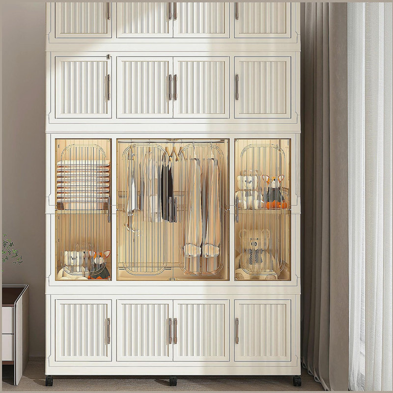 Organisateur de garde-robe portable pour vêtements, 17 portes magnétiques, 17 cubes et 1 tringle, armoire de rangement pour garde-robe