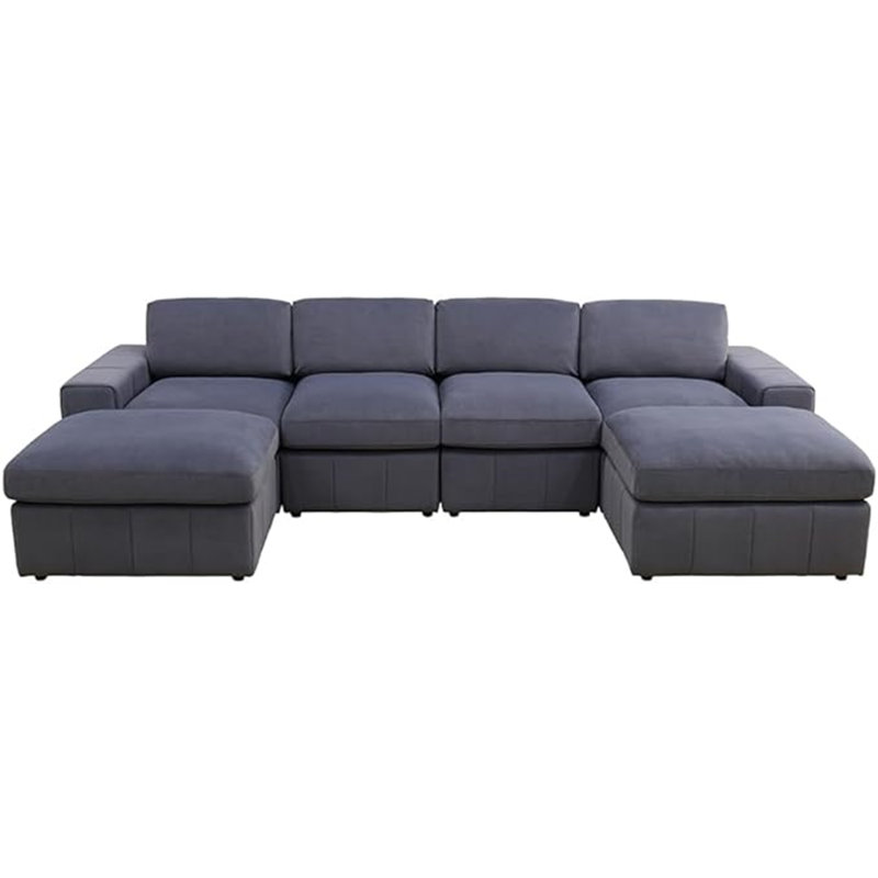Kynder Microfiber 6-Piece 130"Upholstered Sofa with 2 Ottomans
