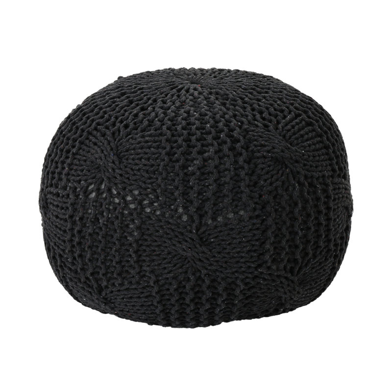 Cotton Upholstered Round Pouf Ottoman