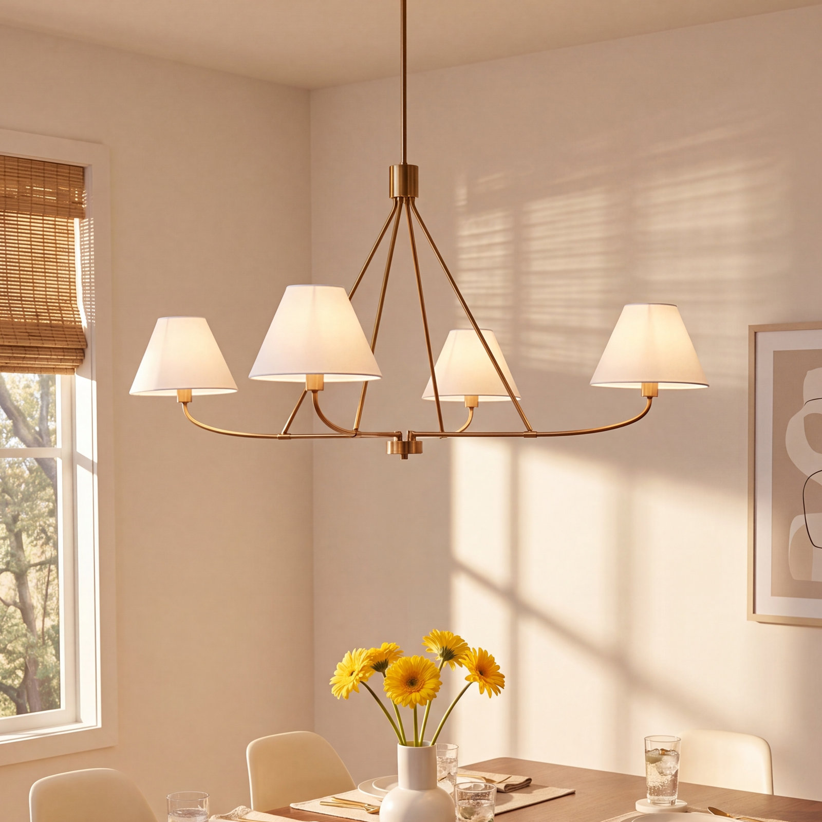 Iron 4-Light Chandelier, Copper;Brass;Gold