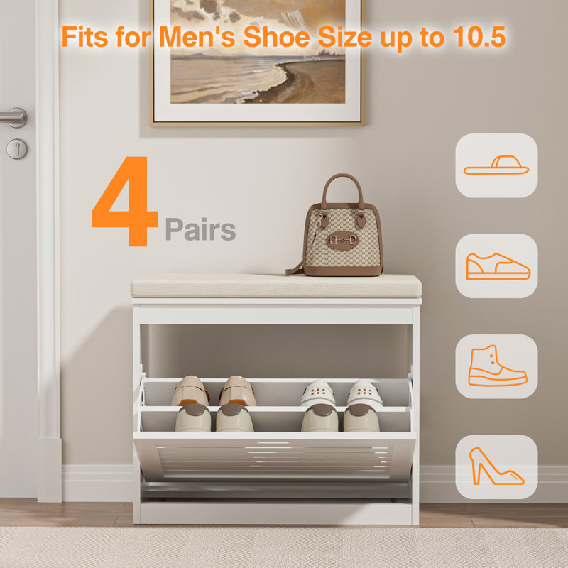 Small Shoe Storage Bench with Flip Drawer and Cushion for Entryway