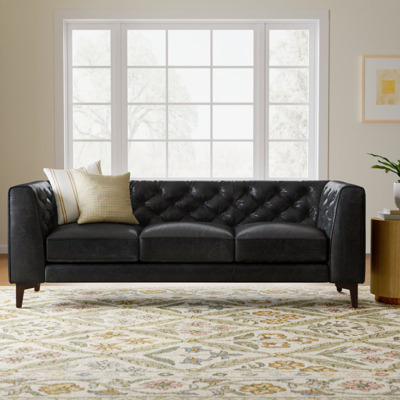 Peale 89'' Full-Grain Genuine Italian Leather Sofa, Onyx Black