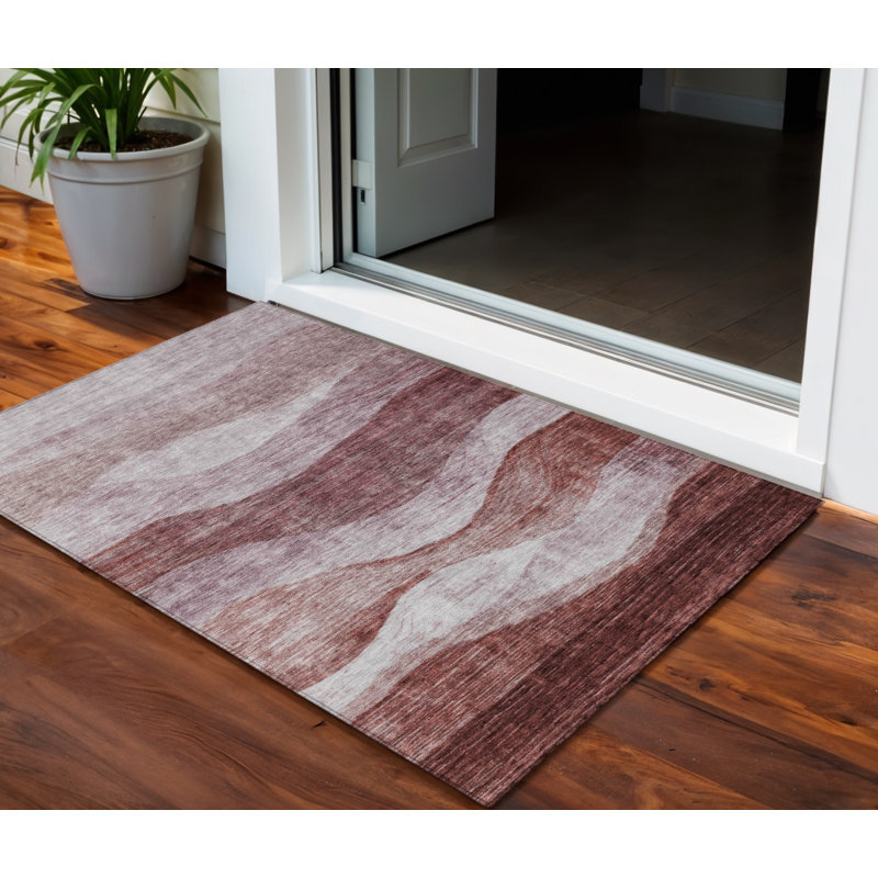 3' X 5' Blush And Brown Abstract Washable Indoor Outdoor Area Rug