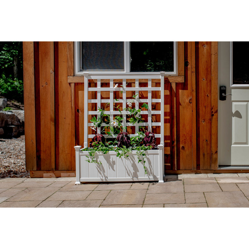 White Vinyl Outdoor Planter Box with Trellis