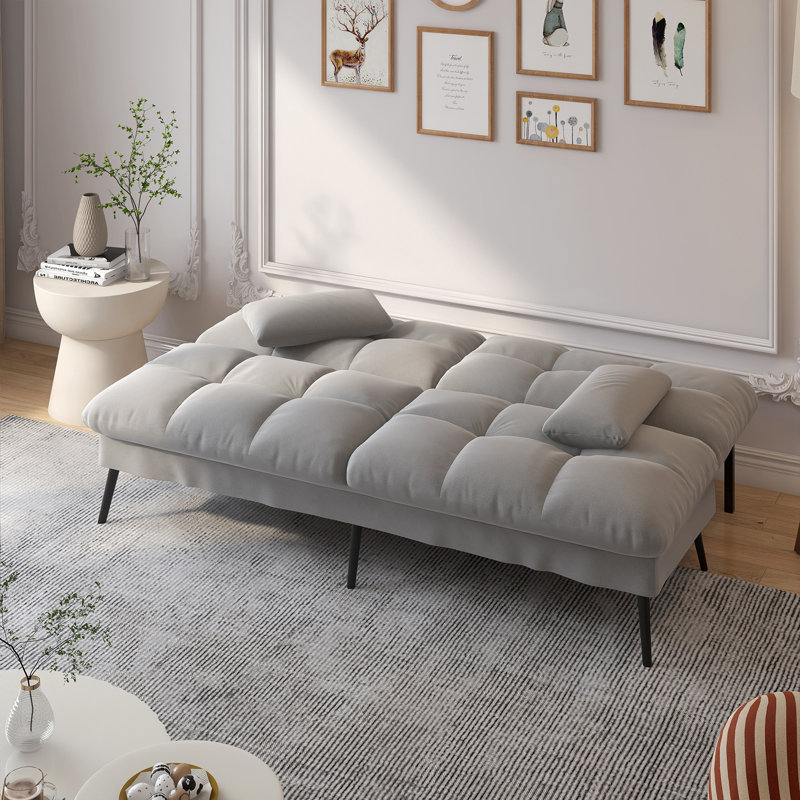 Richas Convertible Futon Sofa Bed, 68″Fabric Futon Couch with Adjustable Backrest, Loveseat Futon Sleeper Recliner for Living Room Furniture