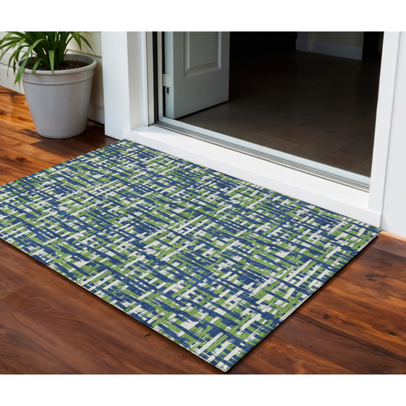 Tapis extérieur lavable abstrait bleu marine 3 pi x 5 pi