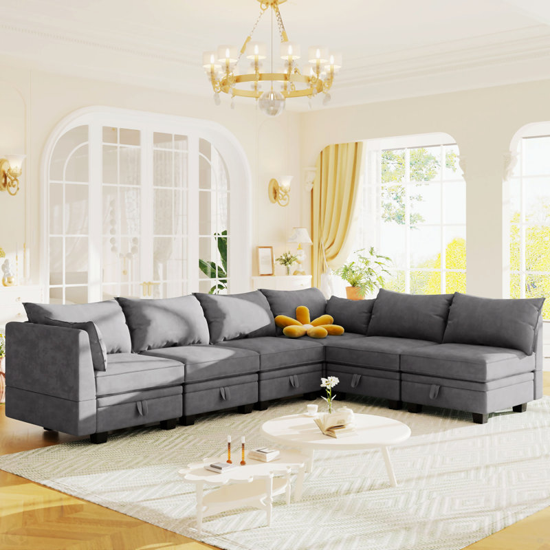 Grand canapé modulaire moderne en U, Lin gris foncé