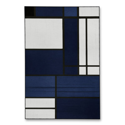 Tapis bleu tissé lavable rétro Mosso