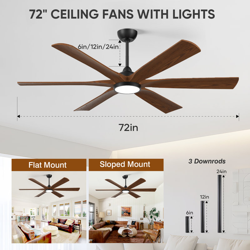 6-blade Modern Solid Wood Ceiling Fan With Light And Remote, High Cfm Large Airflow Ceiling Fan, Quiet Reversible Dc Motor, Indoor Outdoor Fan For Porch Gazebo Living Room Kitchen Garage