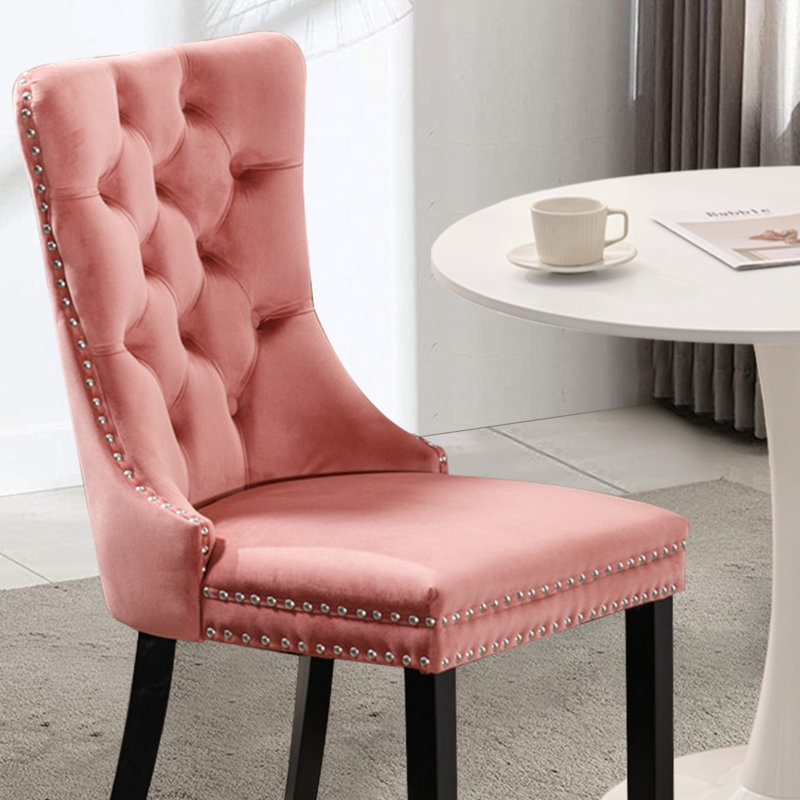 Ensemble de table de salle à manger rond avec 2 chaises , Rose/noir, Blanc