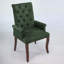 Chaise de salle à manger élégante en tissu chenille, pieds en bois courbés, dossier capitonné et accoudoirs confortables pour intérieurs modernes.-134683117-134683115