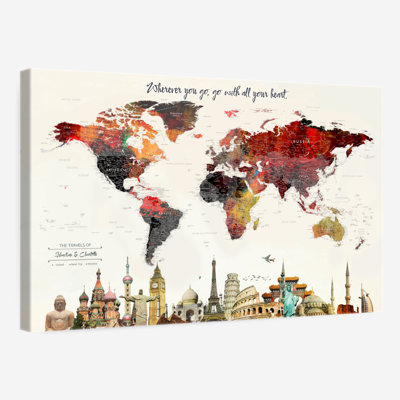 Personalized Landmarks I Push Pin World Map