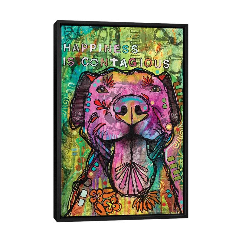 «Happiness Is Contagious», impression sur toile, H 26 po x l 18 po x P 1,5 po, Toile avec cadre noir, Pas de tapis