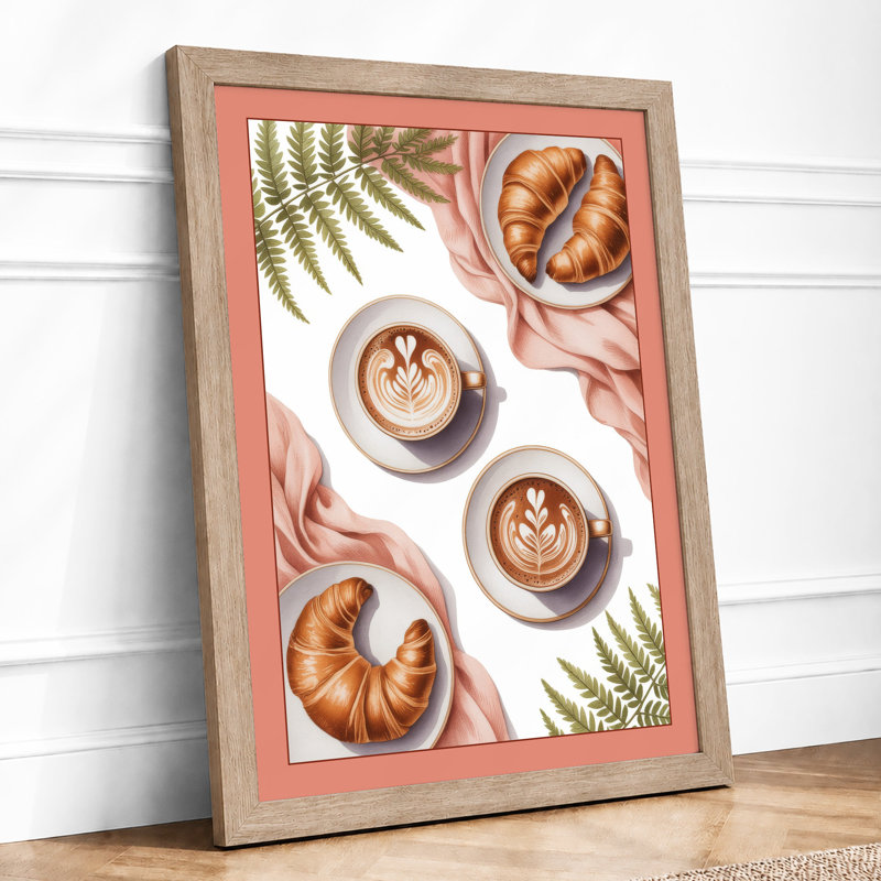 Coffee and Croissants Modern - Framed Print, Oak, A4 - 29.7 x 21.0 cm