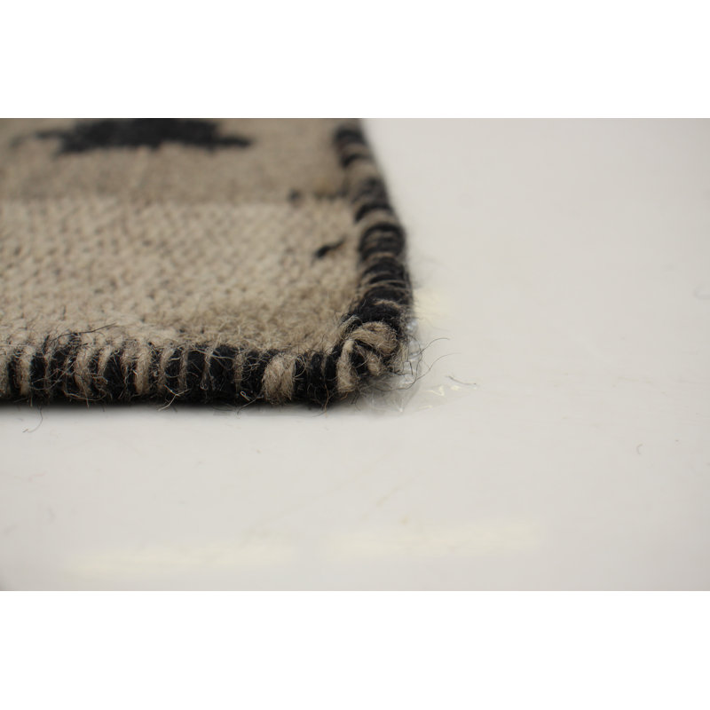 Tapis noir / gris / beige en laine tissé à plat à la main New Ashford