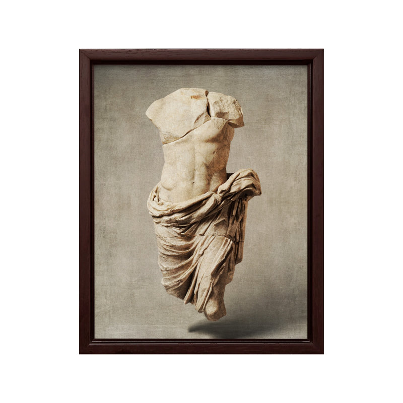Statue romaine en marbre, Canevas, H 12 po x l 16 po, Encadrement brun