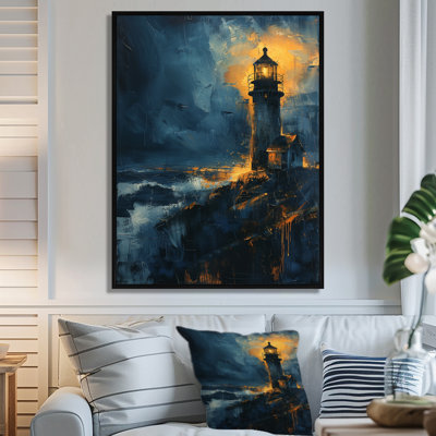 Décoration murale phare noir et bleu clair d'hiver