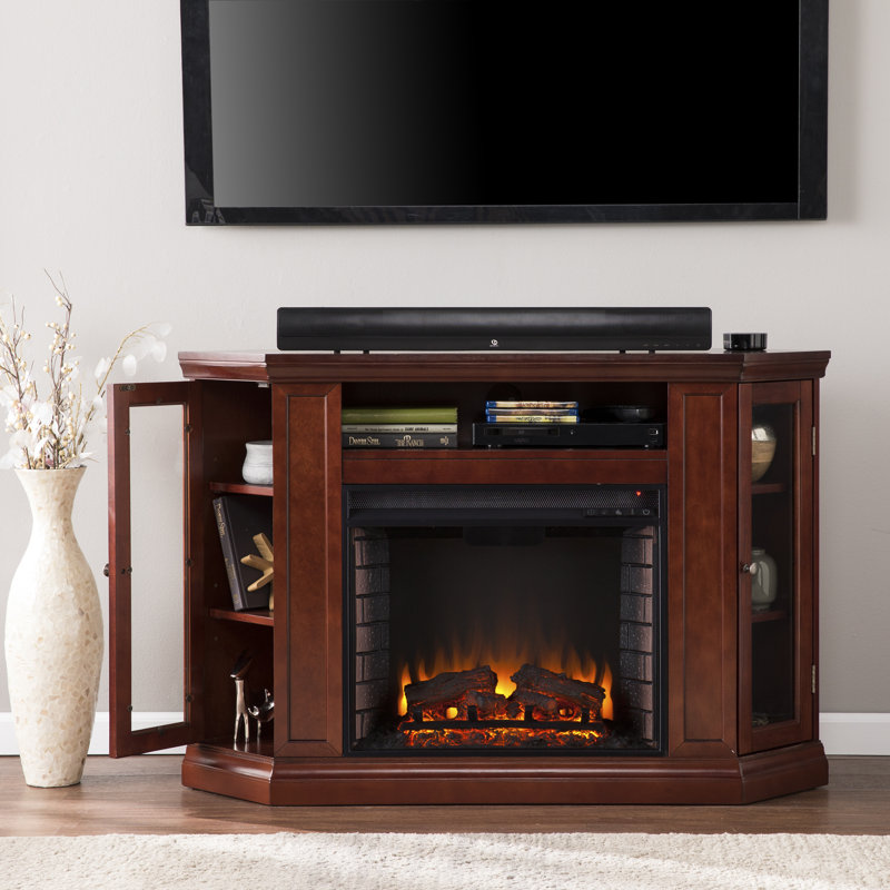 Goutam Unfinished TV Stand for TVs up to 55" with Fireplace Included, Cherry