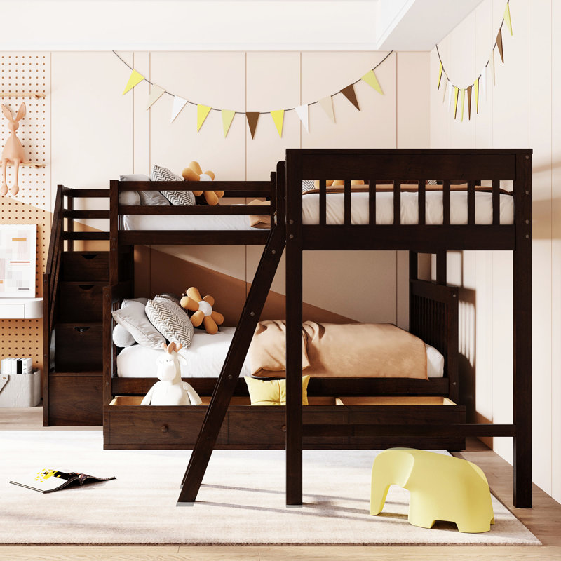 Twin Over Full L-Shaped Bunk Bed - Finish. 3 Drawers & Staircase For Utility. Strong Solid Wood Construction. Family A Priority. 6+ Years Recommended. Assembly Required Color. Storage Option. Robust