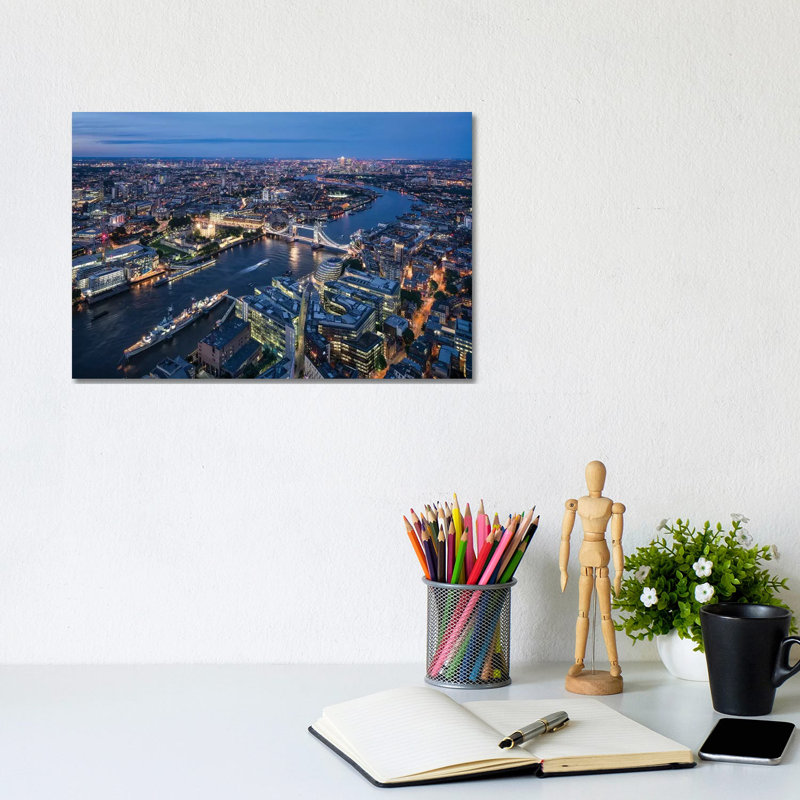 Aerial View Of London With Tower Bridge by Jan Becke - Wrapped Canvas Gallery-Wrapped Canvas Giclée, 20.32cm H x 30.48cm W