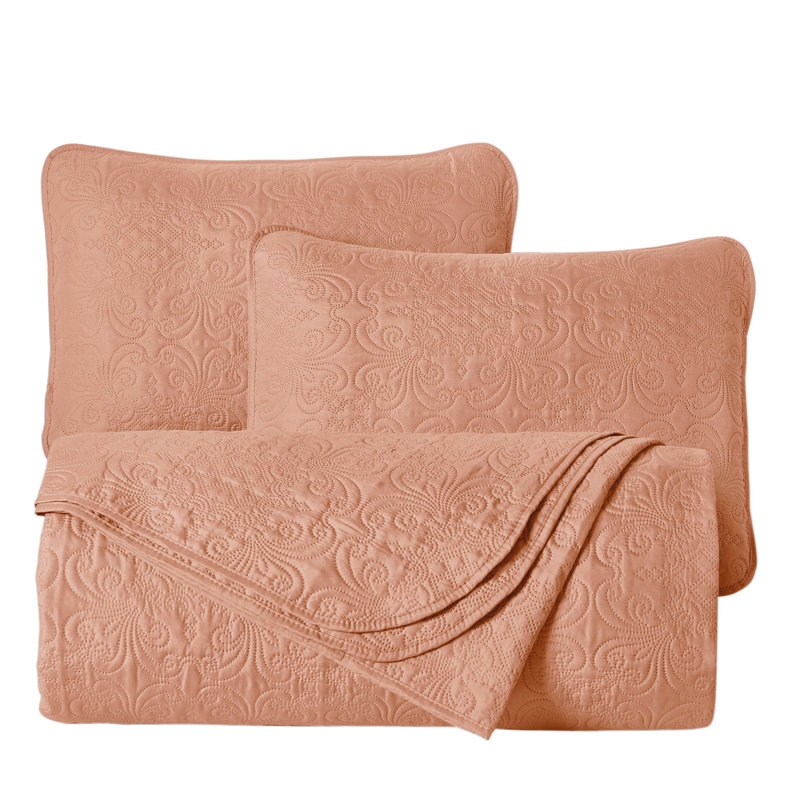 Luca 3-Piece Lightweight Microfiber Oversized Bedspread Set, Queen Coverlet/Bedspread + 2 Standard Shams, Salmon