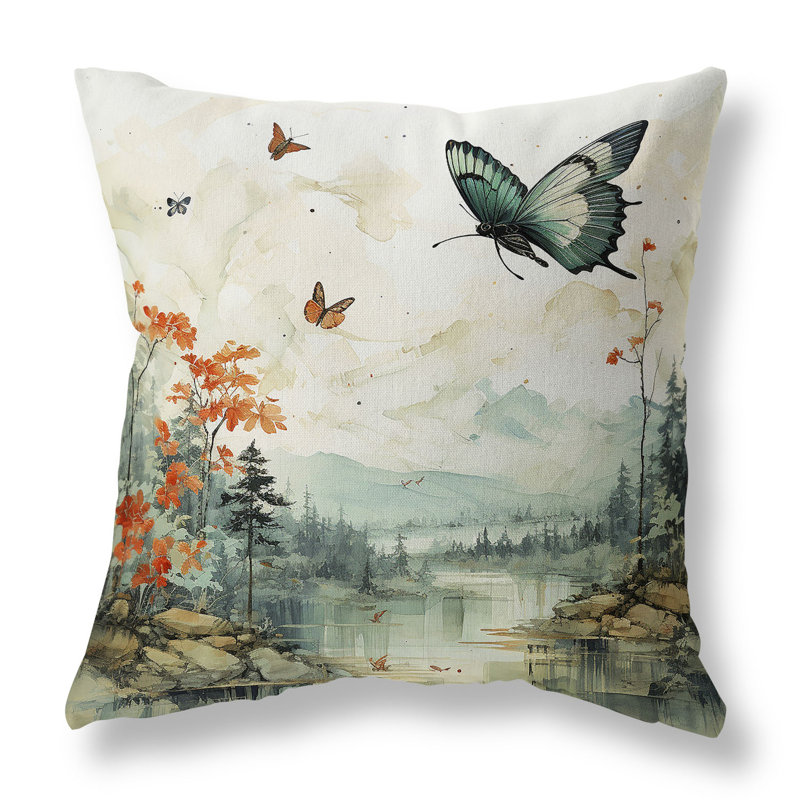 Coussin Flversing Floral Heights, H 16 po x l 16 po, Vert / orange