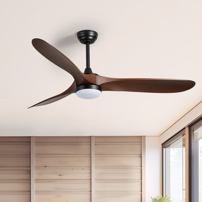 60 in. Indoor/Covered Patio Black and Painted Walnut Wood Large Ceiling Fan with LED Light