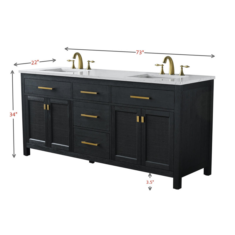 Meuble-lavabo double 72 po avec plateau en pierre Marquist, Noir