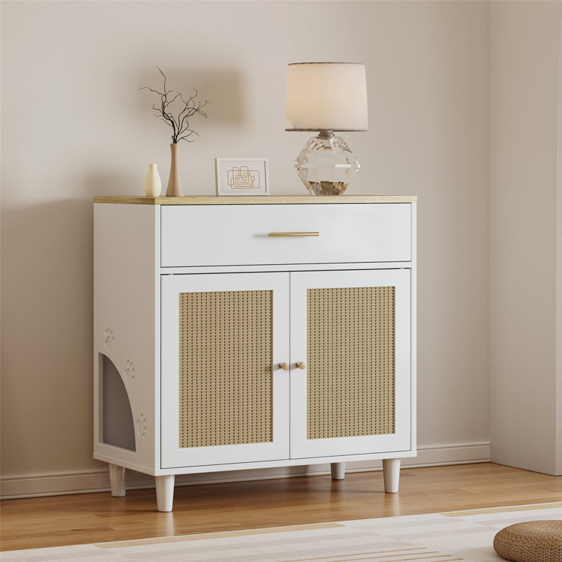Stylish Cat Litter Box Enclosure with Scratch Pad, Multi-functional Storage Cabinet for Living Room and Office