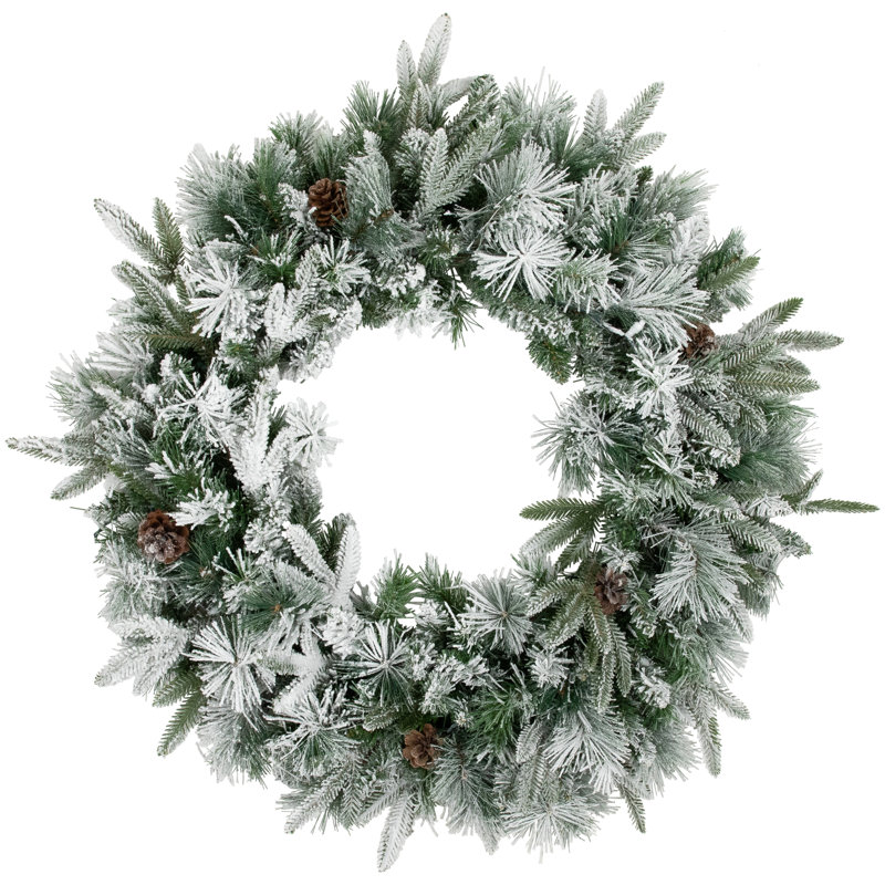 Couronne de Noël artificielle en forme de pin avec ange émeraude floqué - 30 pouces