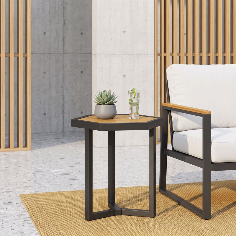 Table d'appoint d'extérieur avec plateau en bois