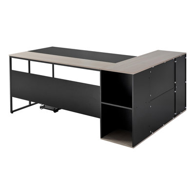 L-Shaped Executive Desk, Large Modern Office Table with Drawers & Storage Cabinet, Heavy Duty Wooden Executive Table with CPU Stand, 350 LBS Load Capacity, Easy Assembly, for Work Study Writing